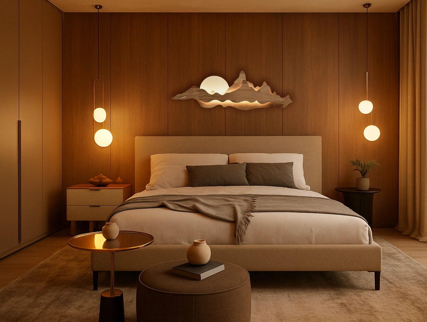 💡 Applique murale sculptée en bois – Lumière de paysage, esprit nordique